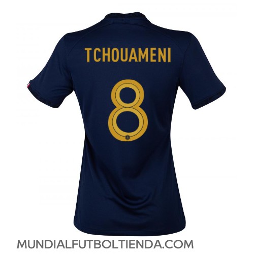 Camiseta Francia Aurelien Tchouameni #8 Primera Equipación Replica Mundial 2022 para mujer mangas cortas